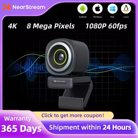 Nearstream 4K Webcam HDR 1080P@60FPS Noise Canceling Mic 45°-95°Adjustable FOV Auto Focus AI Framing