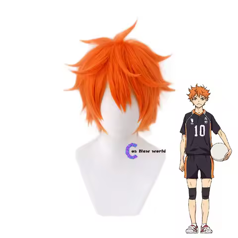 Anime Volleyball Hinata Shoyo Cosplay Wig Short Orange Curly Heat Resistant Synthetic Hair Wigs + Wi