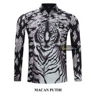BATIK ARKANZA Motif MACAN PUTIH Hem Atasan Kemeja Baju Batik Pria  Slimfit Full Lapis Furing