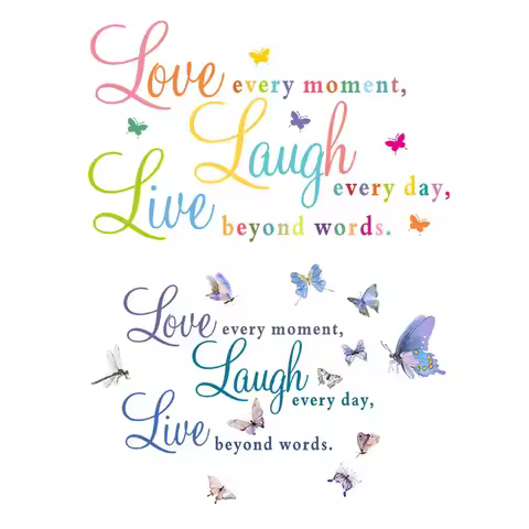 LOVE LAUGH LIVE Wall Sticker Color English Butterfly Bedroom Living room Background Home Decoration 