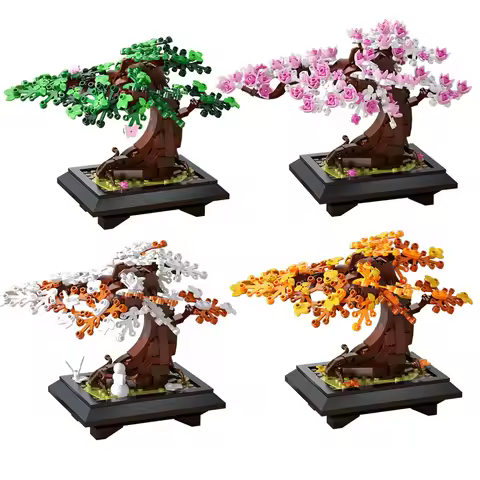 MOC 4 in 1 Bonsai Tree Building Block Four Season Bonsai Tree Bricks