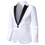Spring Autumn Men Blazer Color Block Long Sleeve Turndown Collar One Button Slim Suit Jacket for Office