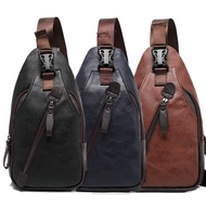 📿 New Korean Style Pu Leather Men's Chest Bag Fashion Trend Shoulder Bag Crossbody Bag Hanging Bag Riding Backpack