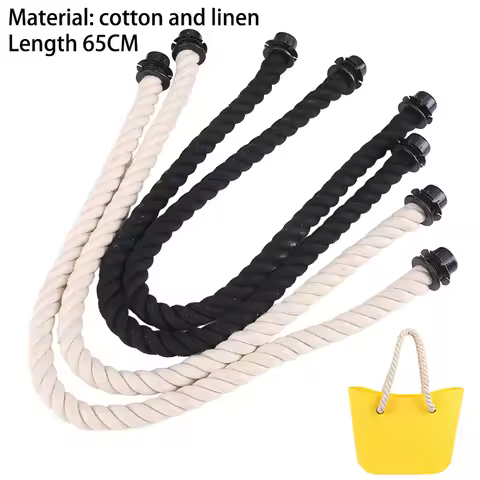 1 Pair Women Classic Mini Handbags DIY Woven Hemp Rope New Short Black Natural Hemp Rope Handle For 
