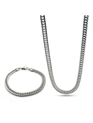 เซ็ตสร้อยคอ กำไลข้อมือสไตล์ฮิปฮอป ตัวเชื่อมในกัวนา สแตนเลสเงิน สำหรับผู้หญิงผู้ชายสร้อยคอหนา NLT14