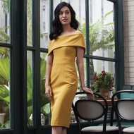 Jousse Dress ชุดเดรสออกงาน จูส สีเหลือง ปาดไหล่ สีเหลือง ทรงสอบเข้ารูป เดรส ชุดเดรส เดรสแฟชั่นสวยๆ ช