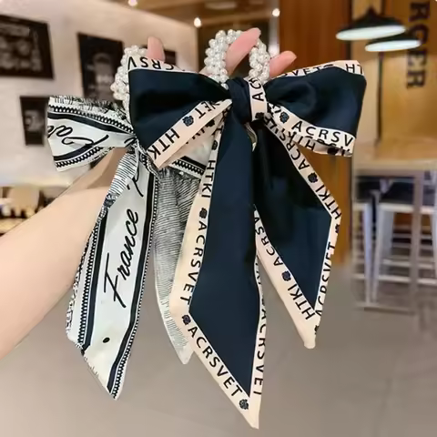Hair Band Women's Hair Binding Vintage Bow Headdress Pearl Hair Ring Binding Hair Bow Ribbon Headrop