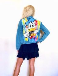 彩繪牛仔夾克，手工夾克，定制夾克，唐老鴨