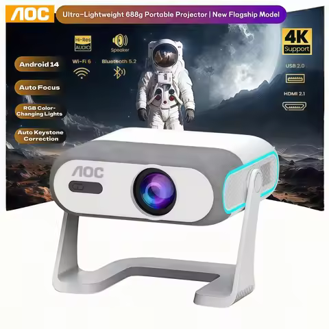 AOC Android 14 Projector 300ANSI Auto Focus Keystone WiFi 6 BT5.2 Portable Mini Beamer 1080P Support