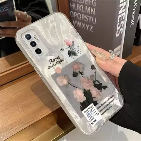 Elegant Style Pink Rose Flowers Pattern IMD Case For Vivo V40 V30 V29 V27 V25 V23 V21 S10E Shockproo