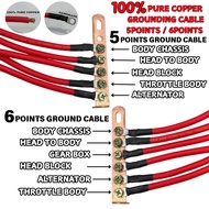 (100% PURE COPPER) Handmade Grounding Wire Kit Cable Ground Earth Cable Wire 6GA 5 POINTS 6POINTS