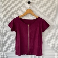 Atasan zipper lengan pendek wanita/kaos polos resleting depan/pakaian santai wanita spandek rayon