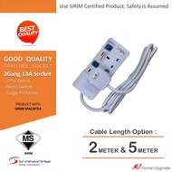 *GOOD QUALITY* 2 Gang Trailing Socket With SIRIM 2 or 5 Meter Cable Length