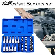 XUTIAN88WL 34Pcs/ Set E-Torx Star Socket Set, Male Female Bits 1/4" 3/8" 1/2" Drive Drive Torx Star 