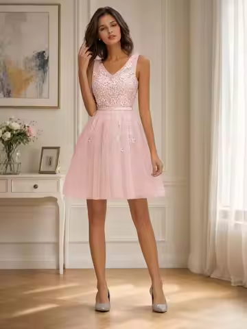 Pink Graduation Dress Above Knee Mini Party Dress Cocktail Dress In Stock Short Dress Cheap Dresses