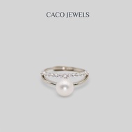 CACO Freshwater Pearl Ring White Gold Plated on 925 Silver Diamond Zirconia "Belle" Adjustable (1 Pi