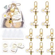 [Boomfashion] 10 Set Bee Flower Keychain Party Favors Set Keyring With Kraft Tags Organza Bag For Gu