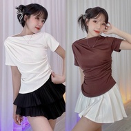 Diagonal Shoulder Pleated T-Shirt NTXLV96