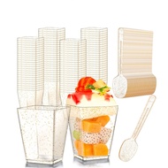 10Pcs Sekali Pakai Cup Dessert Tiramisu / Cangkir Trapesium Bubuk Emas / 5/2oz Gelas Puding