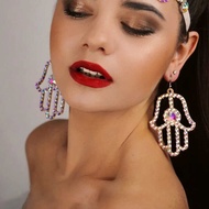 Funny Palm earrings Unique Hollow Rhinestone earrings Exotic Accessories earrings