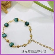 △ ☢ ◬ Glass Colored Gem feng shui Lucky Charm Bracelet  Stainless Steel Non-fading Anti-allergic fr