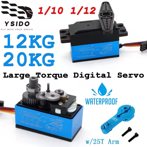 YSIDO Waterproof 12KG 20KG Large Torque Digital Servo with 25T Arm for 1:10 1:12 RC Drift Racing Car