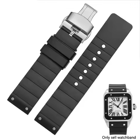 Soft rubber watch strap For cartier sandoz santos 100 Silicone Men Women Watchband 23mm band Stainle