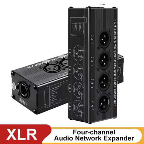 1 Pair 4-Channel 3-Pin XLR Audio and DMX over Network Cable Extender, DMX512 Network Signal Extender