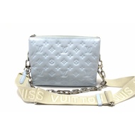 Louis Vuitton Ice Blue Lambskin Embossed Monogram Coussin PM Bag