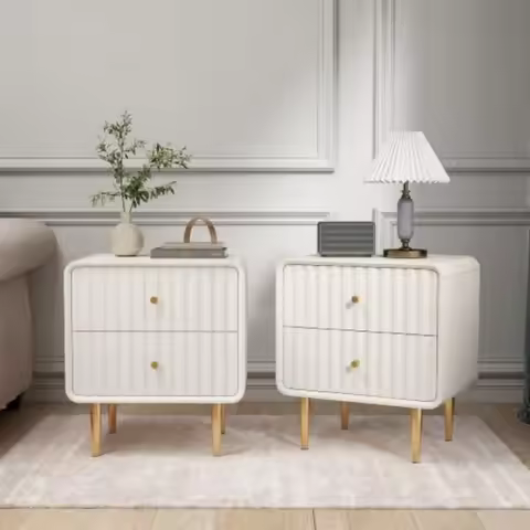 Night Stand Set of 2, Fluted Modern Bedside Table with 2 Drawers