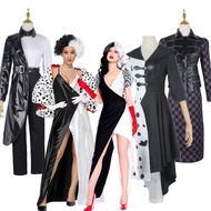 Halloween Dalmatians cos Black White Witch Kuira cosplay Costume Villain Personality Dress Stage Per
