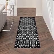 Nourison Essentials Indoor/Outdoor Black Ivory 2'2" x 7'6" Area Rug, Easy Cleaning, Non Shedding, Be
