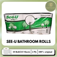 SEE U Bathroom Tissue Roll (10 Rolls) | 215 sheets | Toilet Roll Tissue | 2 Ply | Contents 10 Rolls 