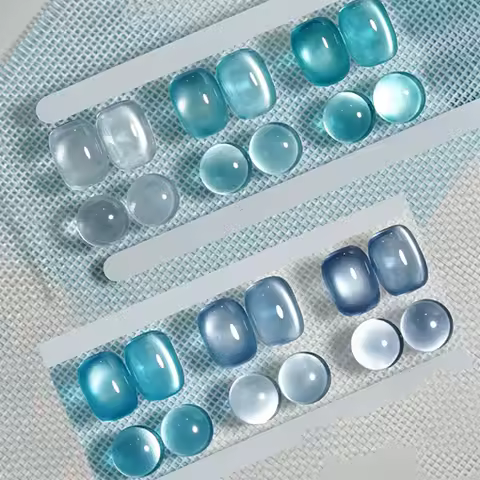 1-12pcs TC Summer Blue Glass Bead Cat Eye Gel Nail Polish Flash White Spar Nude Color Magnet Nail Ar