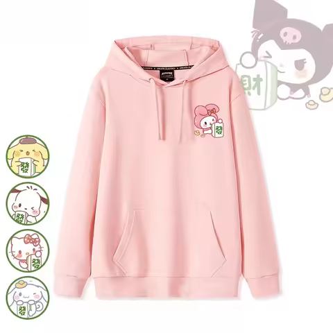 New Chinese Style Cute Sanrio My Melody Kuromi Mahjong Rich Couple Hooded Sweater Loose Girlfriends 