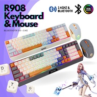 RAIKU R908 Wireless Bluetooth Keyboard And mouse Set 2.4G + BT Rechargeable Type-C RGB Gaming 85 But