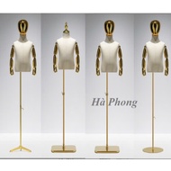 Children's Mannequin with Arms Size 0 2 4 6 8 10 Years Old, Khaki Body, Gold Chrome Plated Arms