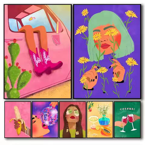 Passion Is Power Girl Flower Poster Self-adhesive Waterproof Paper Sticker Coffee House Bar Room Wal