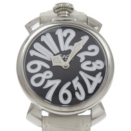 Gaga Milano Manuale 40 手錶 5020 不鏽鋼 x 壓花皮革 黑色石英模擬顯示 黑色錶盤 男士手錶 [二手]