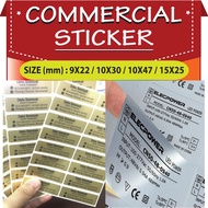 Size: Rectangle 9x22/10x30/10x47/15x25mm Commercial Sticker / Label Sticker Nama Perbagai