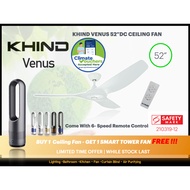 CLIMATE VOUCHER - KHIND Venus 52" White  3 Blades DC Motor Designer Ceiling Fan (Free Smart Tower Fa