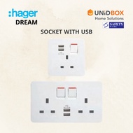 [SG SELLER] Hager Dream 13A Socket with 2 USB Charger | Single / Double (White / Gold / Grey/ Black/