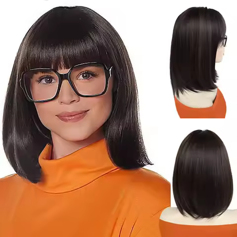 Synthetic Brown Bob Wig Velma Wigs Glasses Velma for Adult Women Velma Cosplay Flapper Wig With Bang