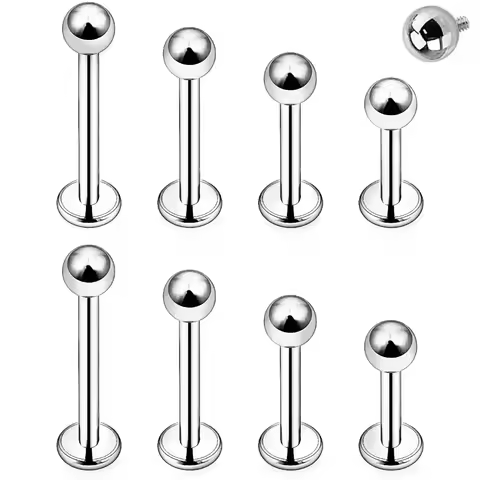 2PCS 16G 12mm Surgical Steel Internally Threaded Monroe Lip Labret 6-12mm Bar 3mm Ball Ear Tragus St