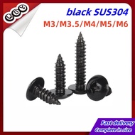 M3/M4/M5/M6 SUS304 black plated self tapping screw/umbrella head self tapping screw/large flat head 