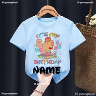 custom name Blue T Shirt 2nd/3rd/4th/5th/6th/7th/8th/9th Birthday Gift Capybard Print T Shirt Girls 