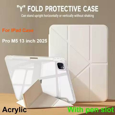 For IPad Pro M5 11" 13" 2025 M4 Air M3 M2 A16 10th 10.9" Case HD Clear Acrylic PU Y Folding Stand Sm