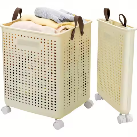 66.5L Foldable Laundry Basket with Wheels - XL Collapsible Storage Bin for Clothes, Toys, Bathroom (