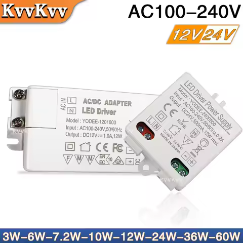 220V LED Driver 3W 6W 7.2W 10W 12W 24W 36W 60W DC 12V 24V Power Supply Transformer for LED DIY Strip