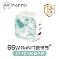 【Maktar】印花樂聯名 66W GaN氮化鎵 PD口袋快充頭(3孔同時真快充)-森林好朋友